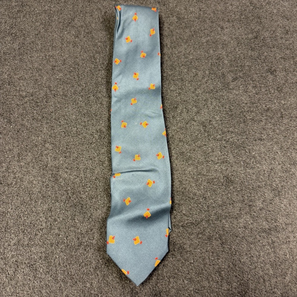 Giorgio Armani Silk Tie Slate Blue Orange Geometric Abstract Pattern Made Italy